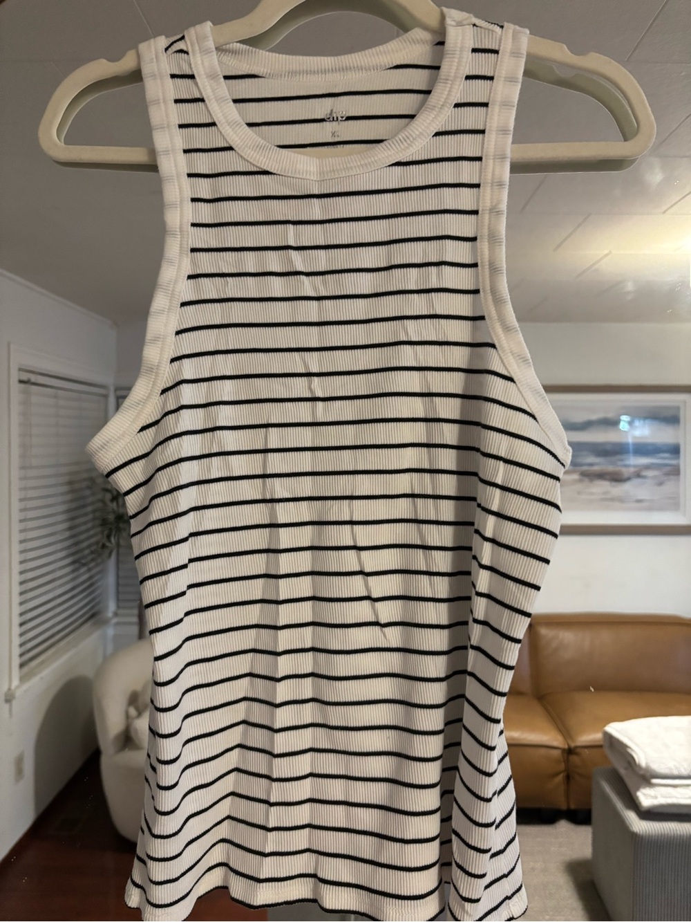 dip White and Black Striped Ribbed Tank Top